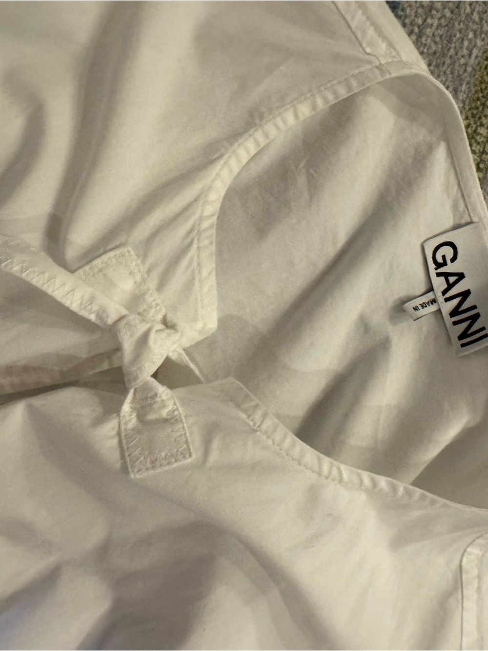 Ganni White Puff-Sleeve Tie-Front Peplum Blouse - Picture 3 of 3